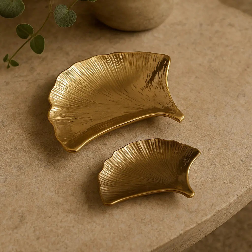 Coupelles Ginkgo en céramique dorées - lot de 2 AULICA