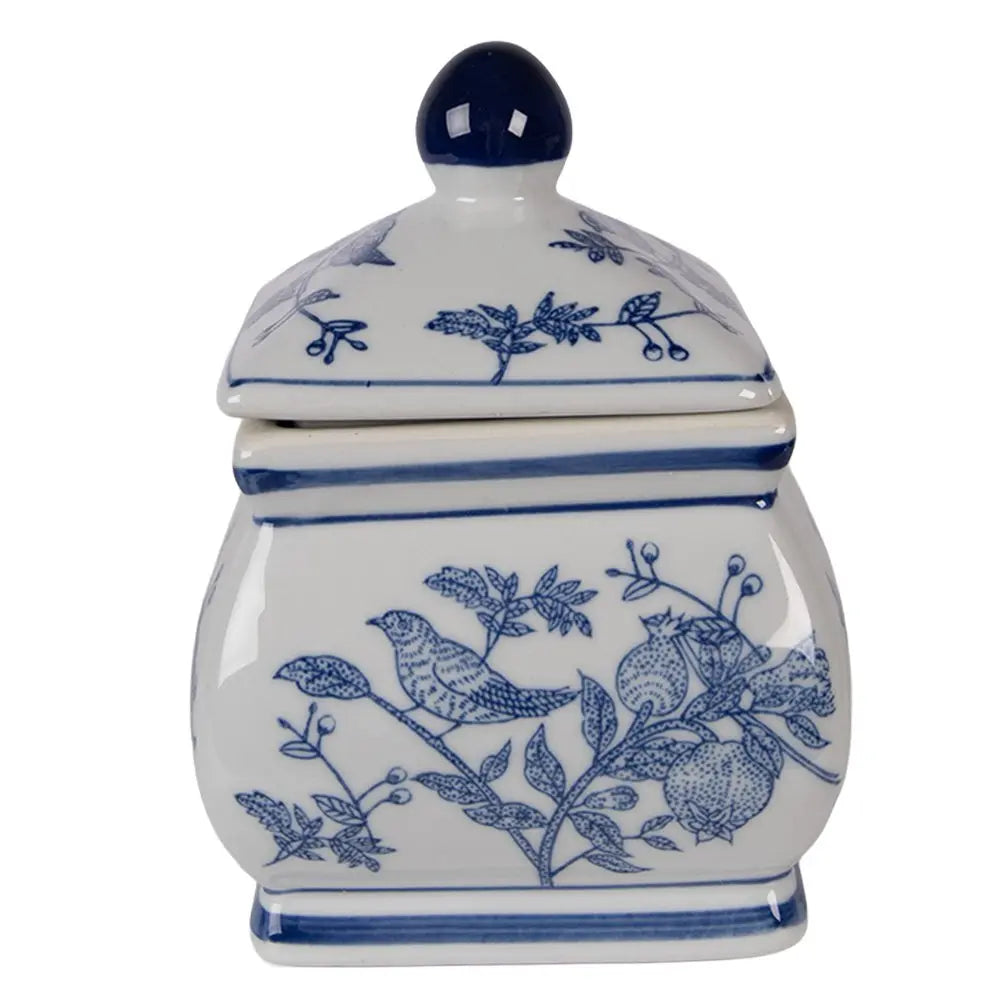 Couvercle de pot de conservation 13x13x17 cm blanc bleu céramique Clayre & Eef.