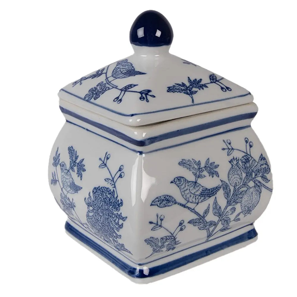 Couvercle de pot de conservation 13x13x17 cm blanc bleu céramique Clayre & Eef.
