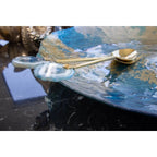 Couverts à salade doré pierre agate bleue AULICA