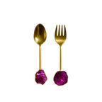 Couverts à salade doré pierre agate rose AULICA