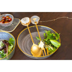 Couverts à salade dorés pierre agate beige AULICA