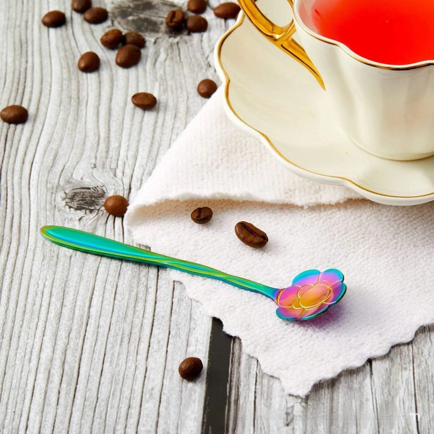 Cuillères Café Dessert Fleur Japonaise Acier Inoxydable – Cuillères Acier Inoxydable Rose Style Rétro Dropshipman