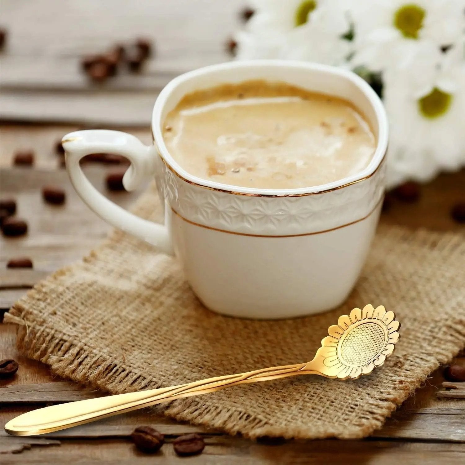 Cuillères Café Dessert Fleur Japonaise Acier Inoxydable – Cuillères Acier Inoxydable Rose Style Rétro Dropshipman