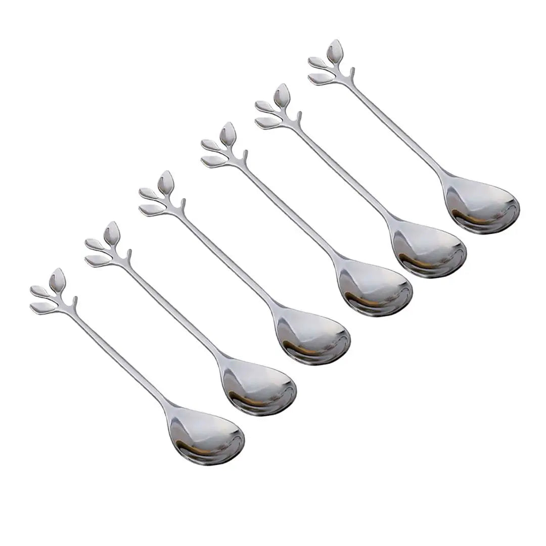Cuillères à dessert feuilles assorties argent - lot de 6 AULICA