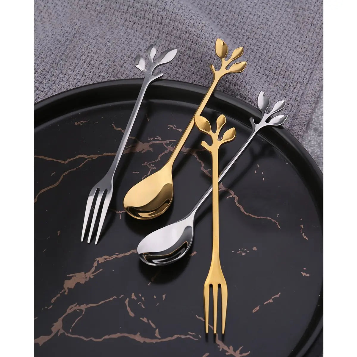 Cuillères à dessert feuilles assorties argent - lot de 6 AULICA