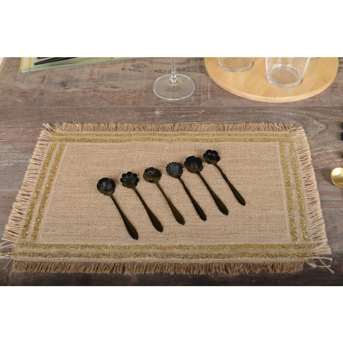 Cuillères à dessert fleurs assorties noires - lot de 6 AULICA