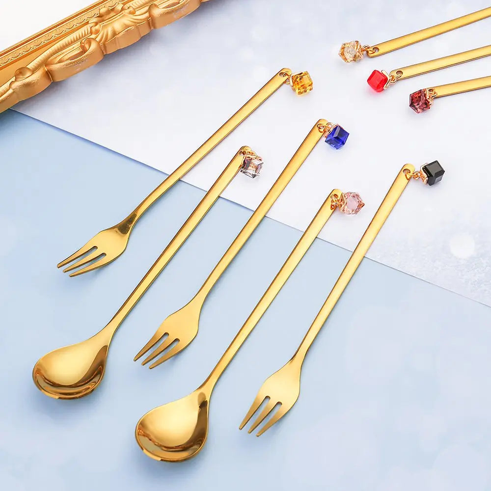 Cuillères dorées avec diamants multi couleurs - lot de 6 AULICA