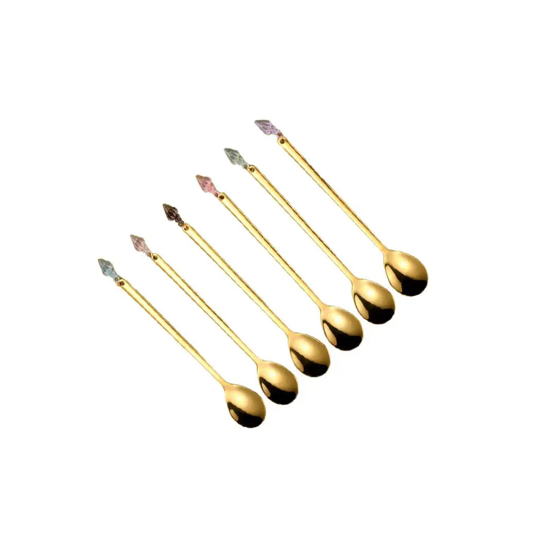 Cuillères dorées bout coquillages multi couleurs - lot de 6 AULICA