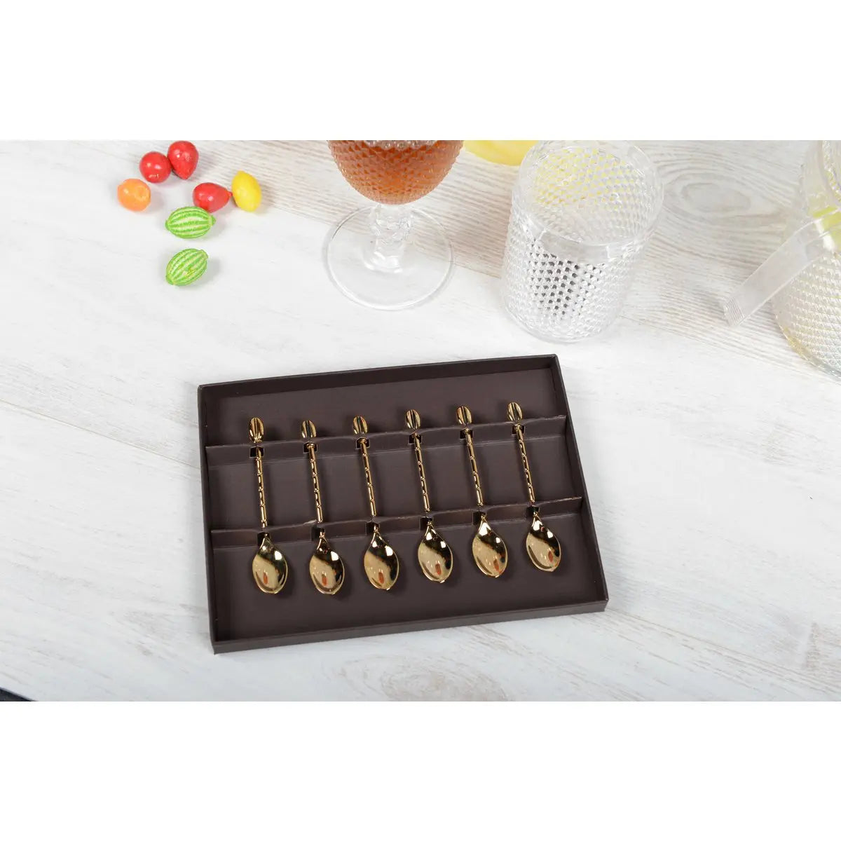 Cuillères moka grain de café dorées avec boîte - lot de 6 AULICA