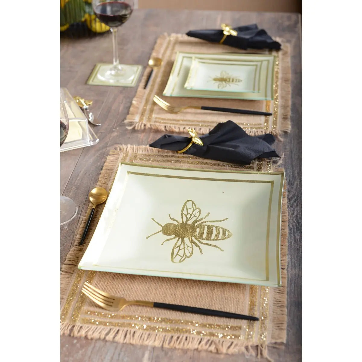 Dessous d'assiette rectangulaire en toile de jute doré AULICA