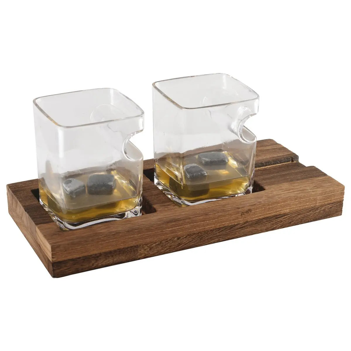 Duo whisky deux verres support bois 4 glaçons pierre céramique AULICA