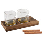 Duo whisky deux verres support bois 4 glaçons pierre céramique AULICA