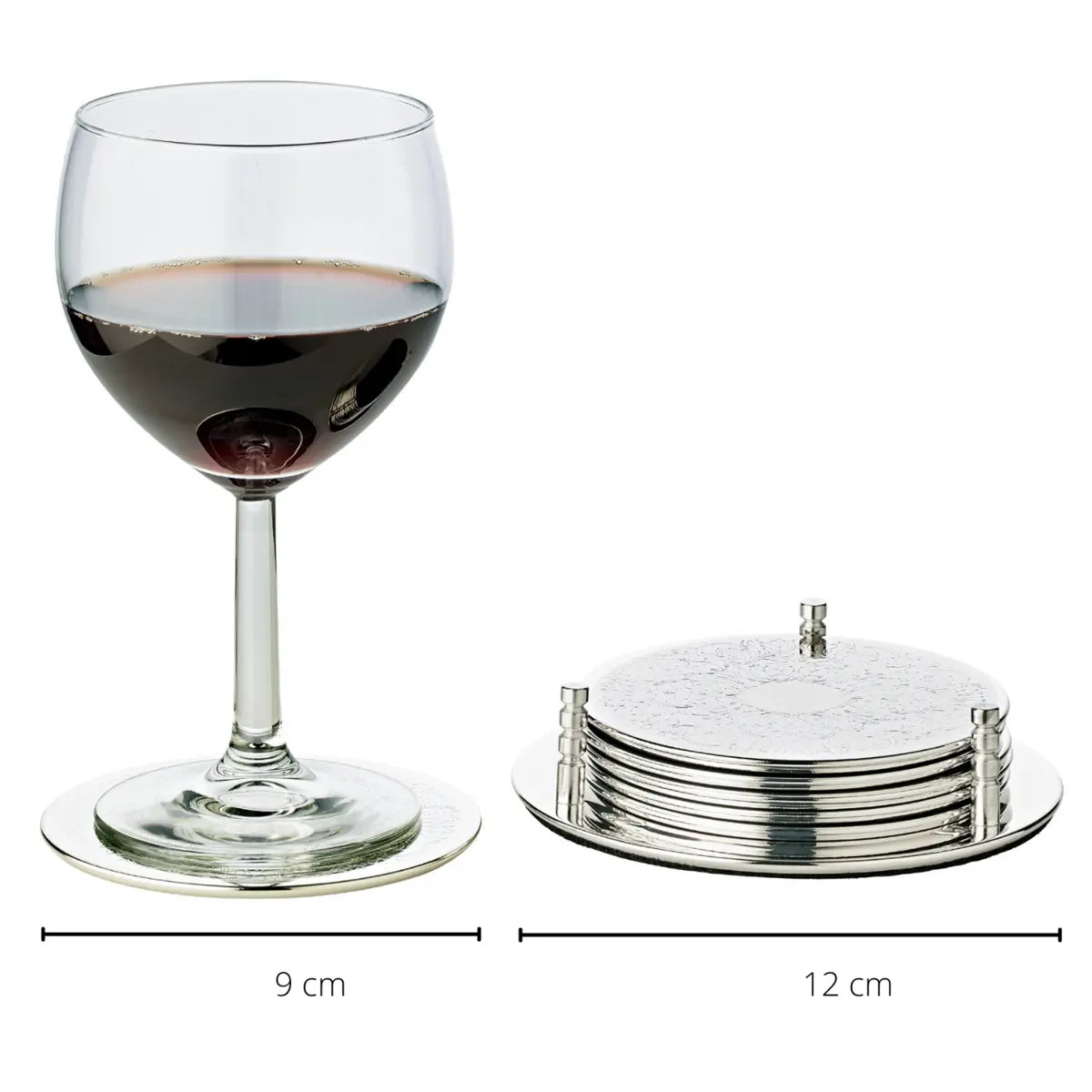 EDZARD Lot de 6 dessous de verre Bruges avec support, argenté fin, résistant au ternissement, diamètre 9 cm EDZARD-SHOP.com