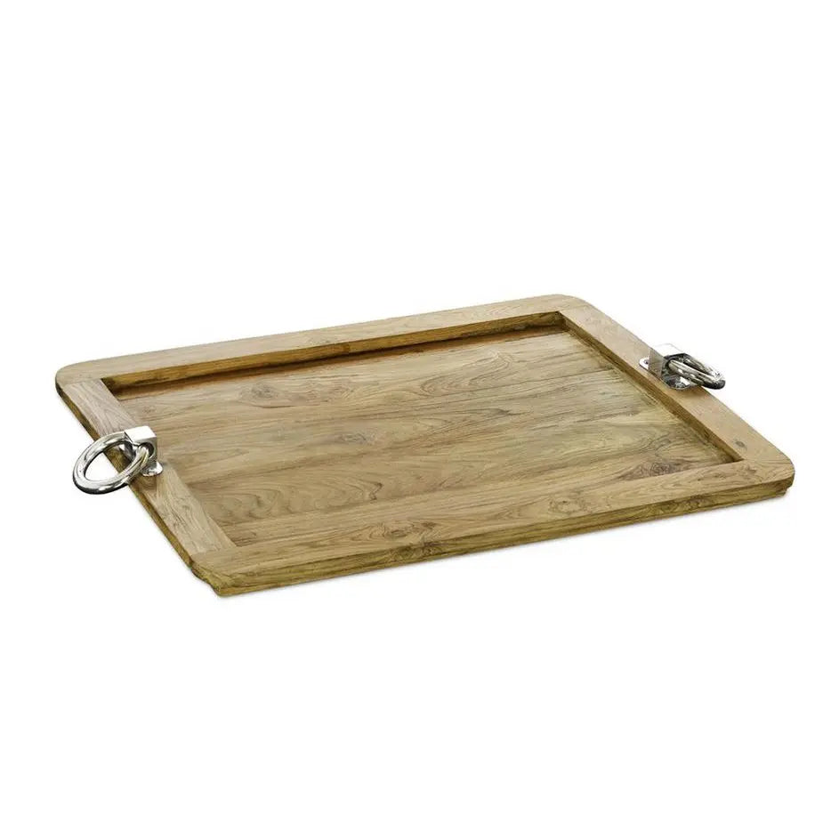 EDZARD Plateau de service Osgard, rectangulaire, teck avec poignées en acier inoxydable, 61 x 44 cm EDZARD-SHOP.com