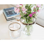 EDZARD Vase Charlotte, verre cristal soufflé à la bouche avec bord en platine, hauteur 20 cm, diamètre 15 cm EDZARD-SHOP.com
