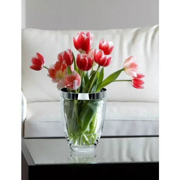 EDZARD Vase Charlotte, verre cristal soufflé à la bouche avec bord en platine, hauteur 20 cm, diamètre 15 cm EDZARD-SHOP.com