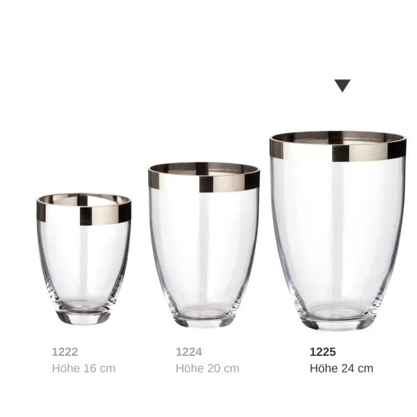 EDZARD Vase Charlotte, verre cristal soufflé à la bouche avec bord en platine, hauteur 24 cm, diamètre 19 cm EDZARD-SHOP.com