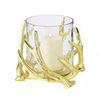 EDZARD Wind light Kingston, design bois de cerf, aluminium, couleur or, avec verre, hauteur 15 cm, ø 19 cm EDZARD-SHOP.com