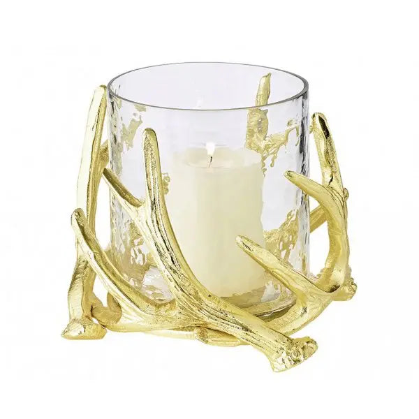 EDZARD Wind light Kingston, design bois de cerf, aluminium, couleur or, avec verre, hauteur 15 cm, ø 19 cm EDZARD-SHOP.com