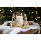 EDZARD Wind light Kingston, design bois de cerf, aluminium, couleur or, avec verre, hauteur 15 cm, ø 19 cm EDZARD-SHOP.com