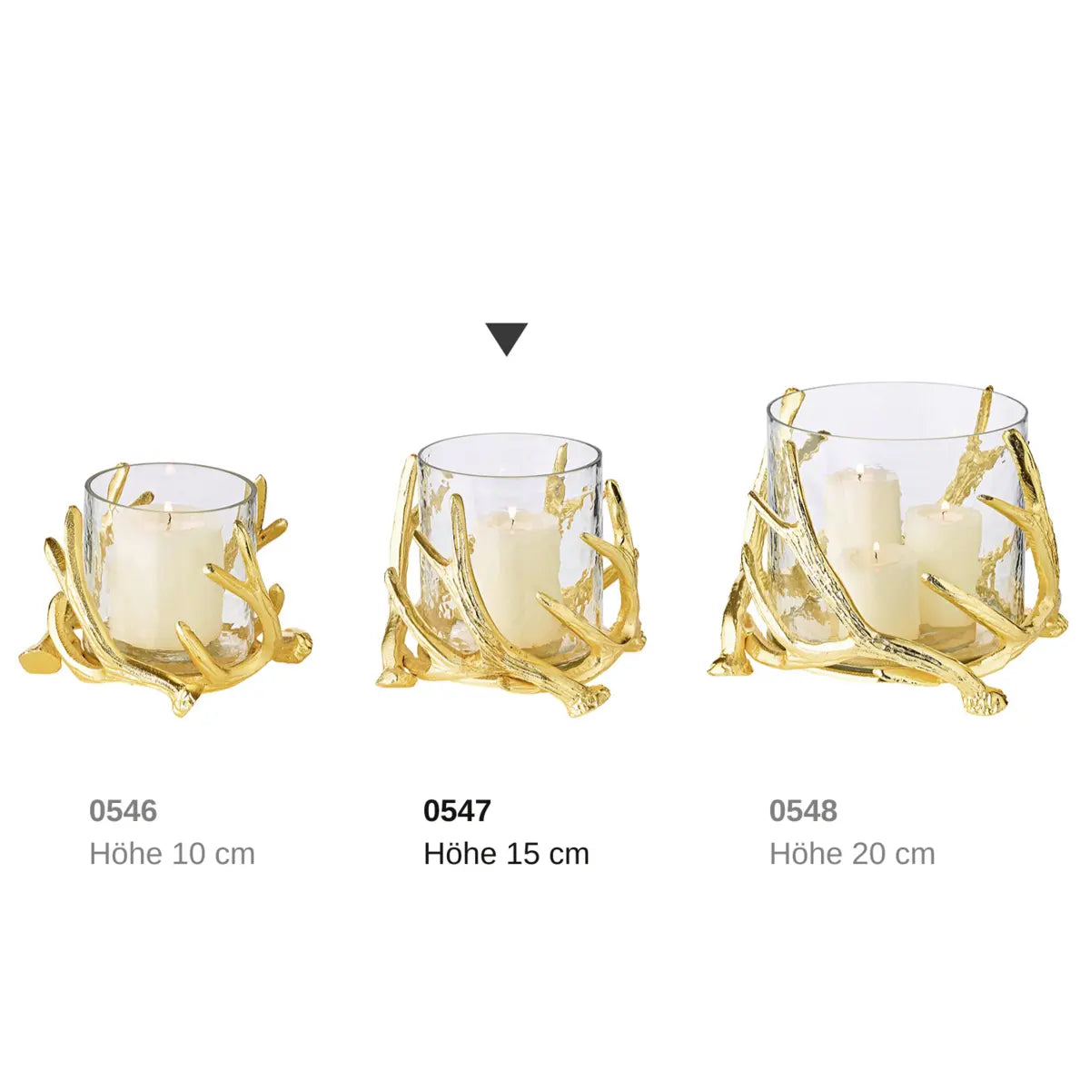 EDZARD Wind light Kingston, design bois de cerf, aluminium, couleur or, avec verre, hauteur 15 cm, ø 19 cm EDZARD-SHOP.com