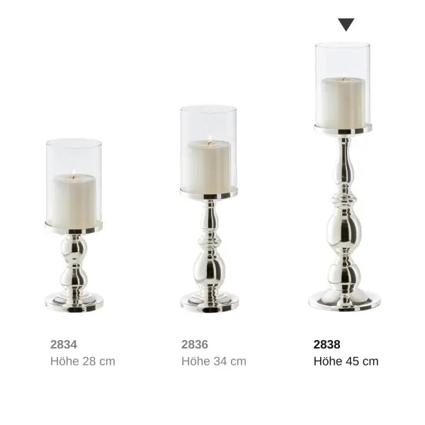 EDZARD lanterne Mascha, noble argenté, résistant au ternissement, hauteur 45 cm, pour bougies jusqu'à 10 cm de diamètre EDZARD-SHOP.com