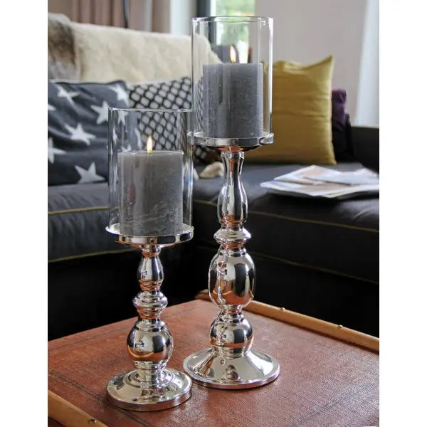 EDZARD lanterne Mascha, noble argenté, résistant au ternissement, hauteur 45 cm, pour bougies jusqu'à 10 cm de diamètre EDZARD-SHOP.com
