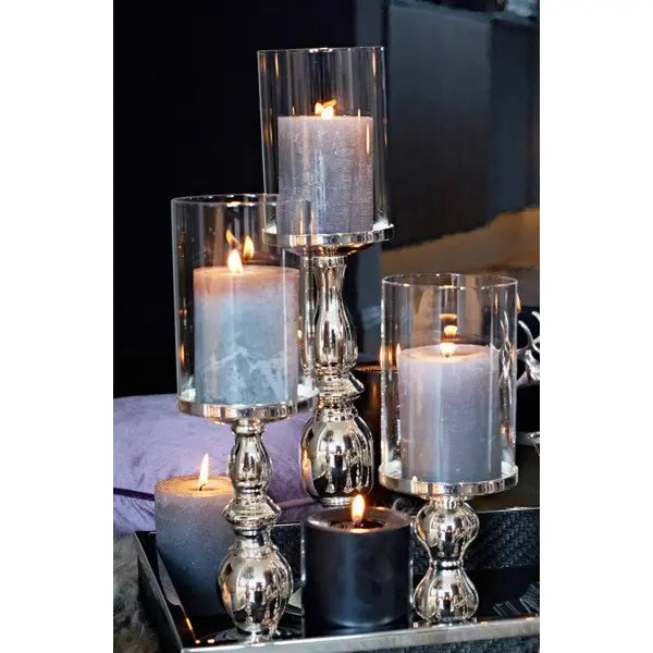 EDZARD lanterne Mascha, noble argenté, résistant au ternissement, hauteur 45 cm, pour bougies jusqu'à 10 cm de diamètre EDZARD-SHOP.com