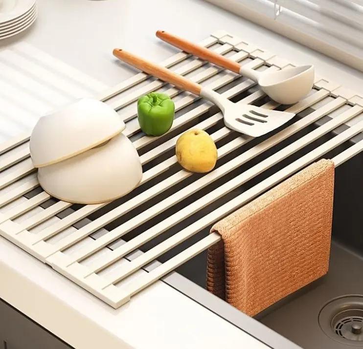 Égouttoir Cuisine Acier Inoxydable pliable – Rack Rangement Évier Blanc Laiteux Dropshipman