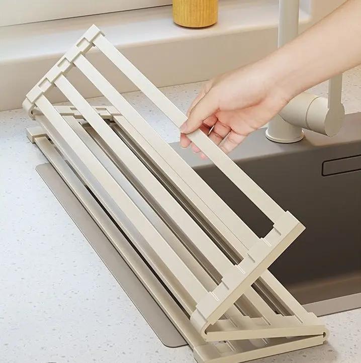 Égouttoir Cuisine Acier Inoxydable pliable – Rack Rangement Évier Blanc Laiteux Dropshipman