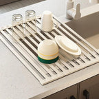 Égouttoir Cuisine Acier Inoxydable pliable – Rack Rangement Évier Blanc Laiteux Dropshipman