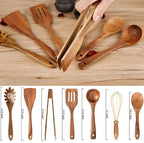 Ensemble de 7 Ustensiles de Cuisine en Bois Premium - Cuillères et Spatules Antiadhésives Résistantes à la Température Dropshipman