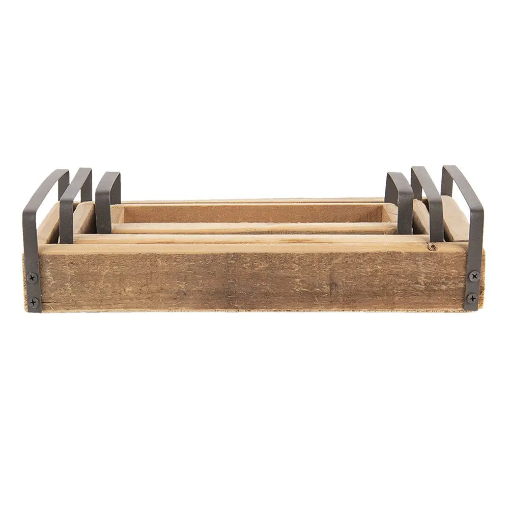 Ensemble de plate-forme de décoration de 3 plats de service en bois marron Clayre & Eef.