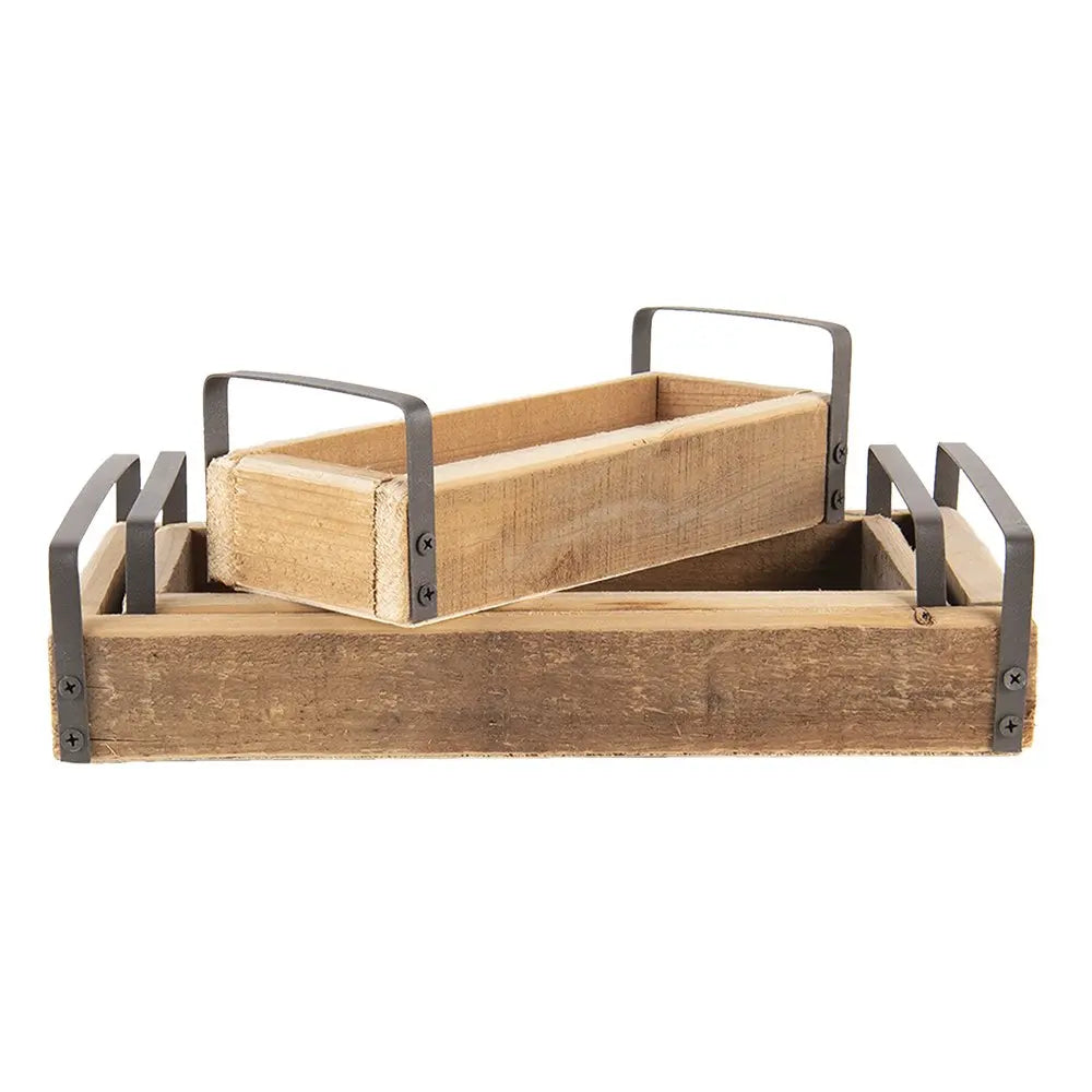 Ensemble de plate-forme de décoration de 3 plats de service en bois marron Clayre & Eef.