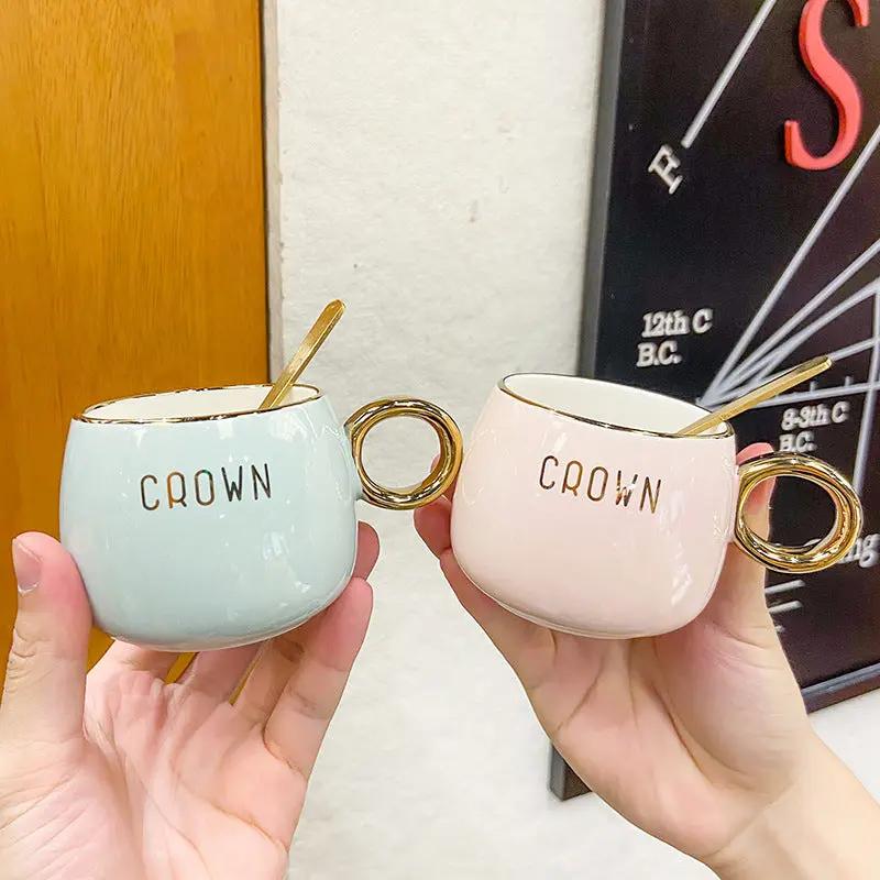 Ensemble tasse café soucoupe style nordique – Service céramique cœur fille rose adulte 201-300ml Dropshipman