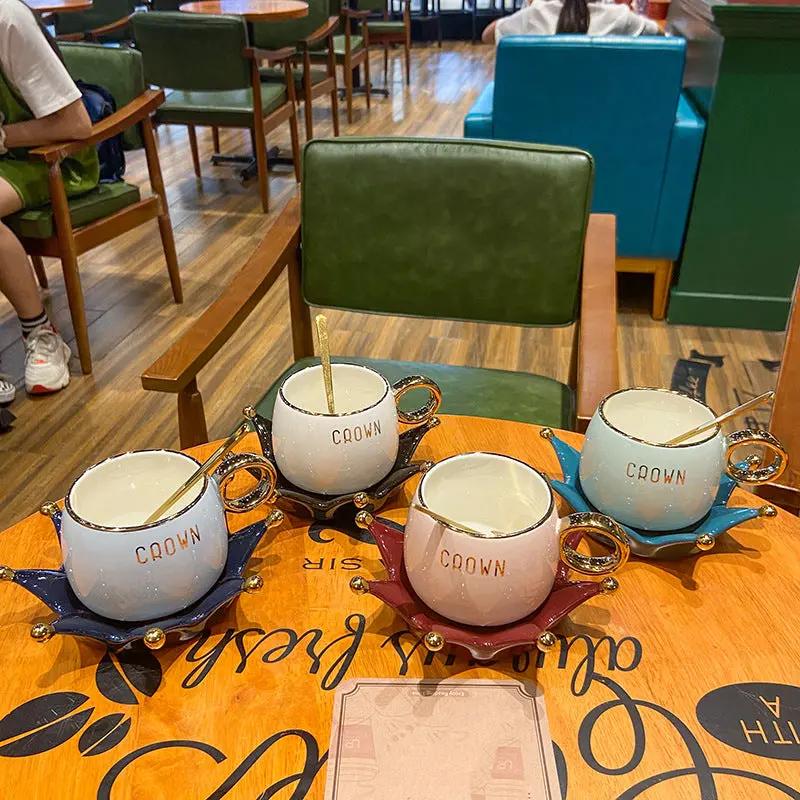 Ensemble tasse café soucoupe style nordique – Service céramique cœur fille rose adulte 201-300ml Dropshipman