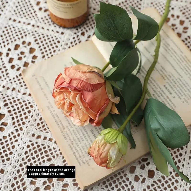 Fleur artificielle pivoine française rétro – Bordure brûlée style vintage-1