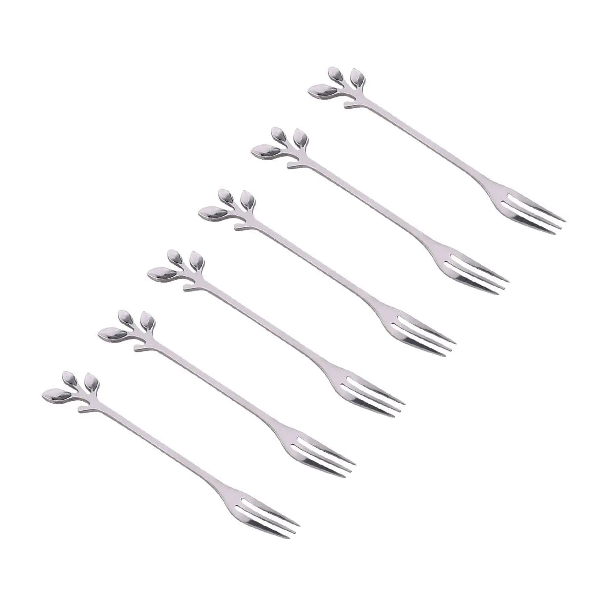 Fourchettes à dessert feuilles assorties argent - lot de 6 AULICA