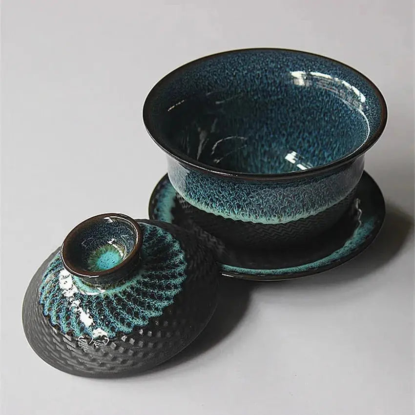 Gaiwan céramique Tianmu glaçure – Bol thé Kung Fu rétro Dropshipman