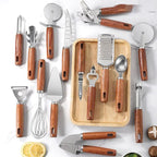 Kit Ustensiles de Cuisine Bois Rose Premium–Ouvre-Bouteille Batteur Œufs Épluchoir Acier Inoxydable Dropshipman