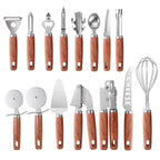 Kit Ustensiles de Cuisine Bois Rose Premium–Ouvre-Bouteille Batteur Œufs Épluchoir Acier Inoxydable Dropshipman