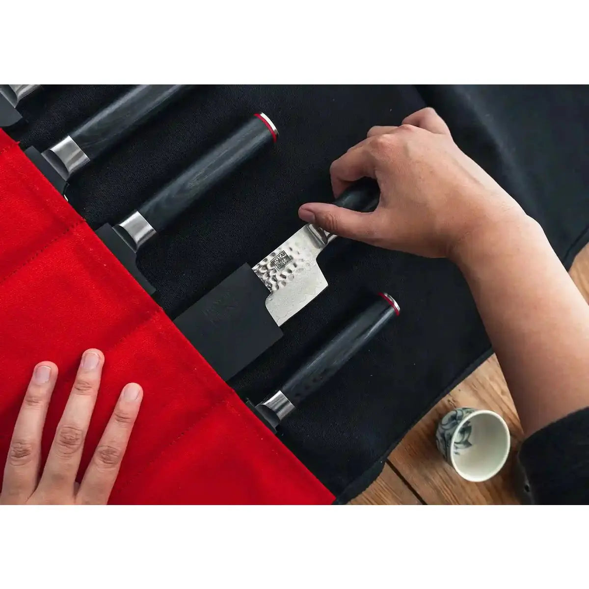 Kitchen Accessories - KOTAI knife roll-up bag - 100% cotton (7 slots for 6 knives and a honing steel) KOTAI kitchen