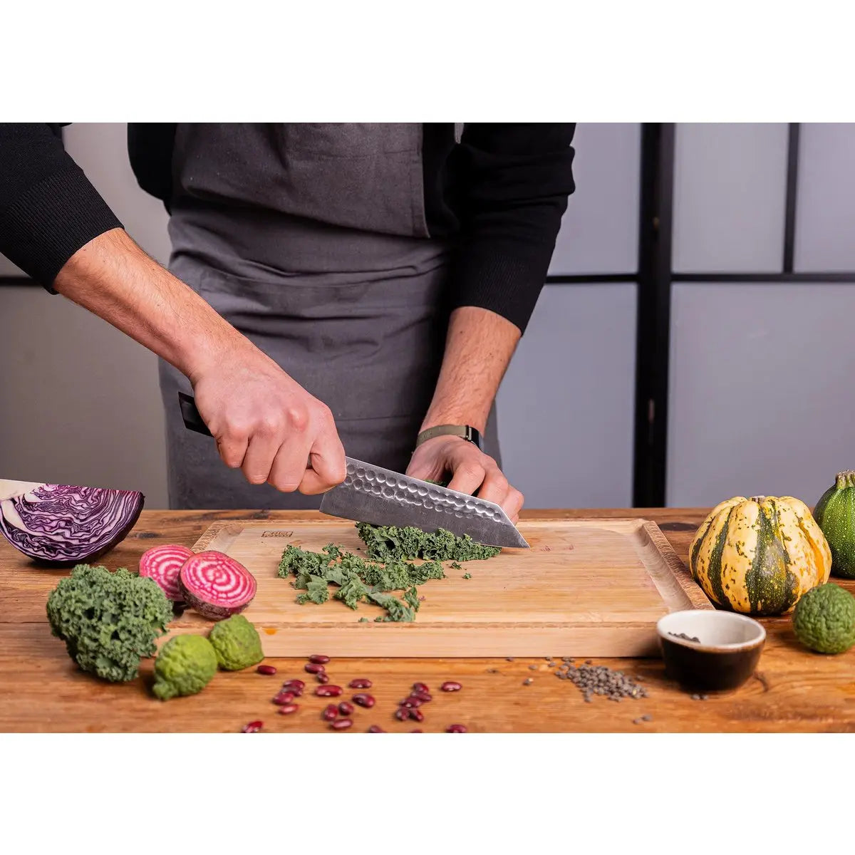 Knife - Bunka Santoku with bamboo Saya and bamboo box - 170 mm blade KOTAI kitchen