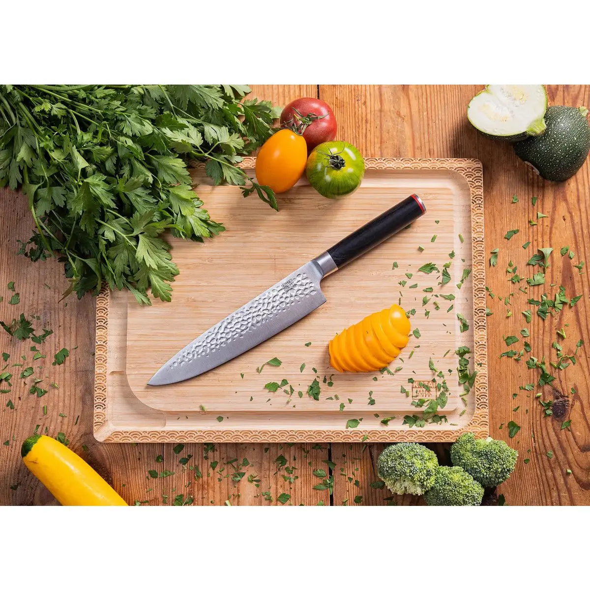 Knife - Gyuto (chef knife) with bamboo Saya and bamboo box - 200 mm blade KOTAI kitchen