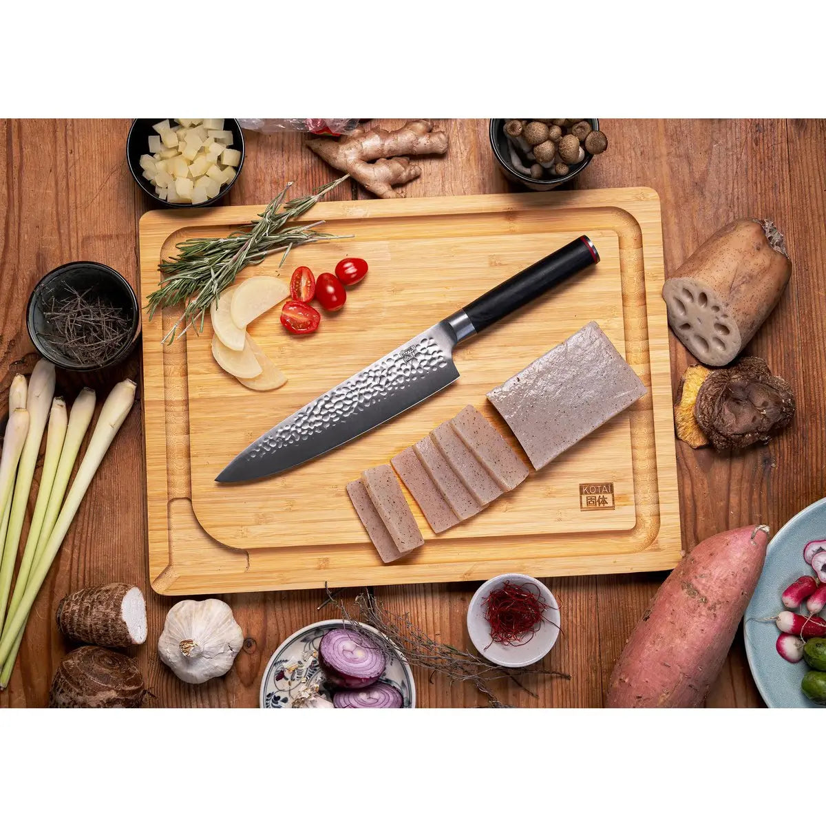 Knife - Gyuto (chef knife) with bamboo Saya and bamboo box - 200 mm blade KOTAI kitchen