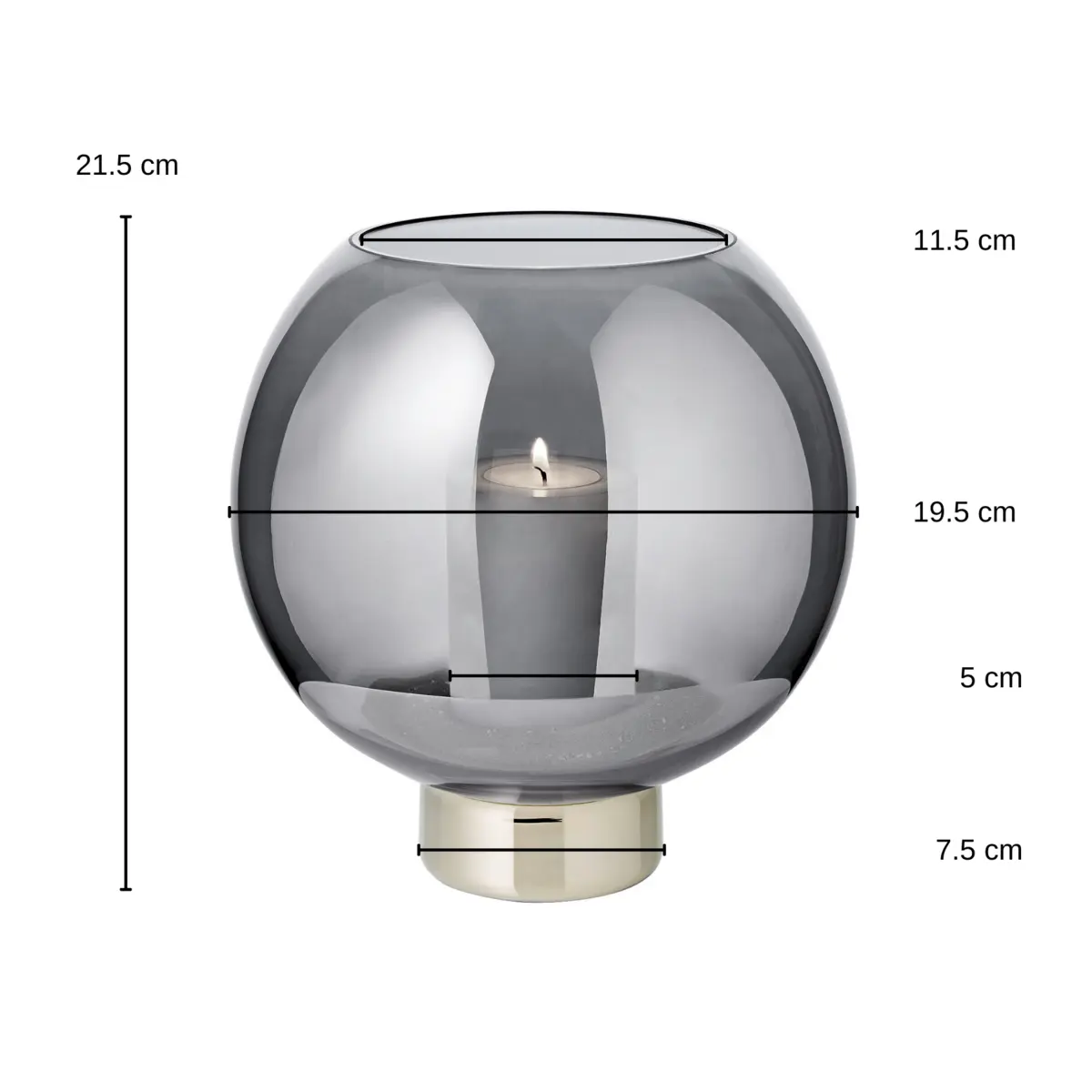 Lantern Jack (H 21 cm, Ø 19,5 cm), verre cristal foncé avec base en platine EDZARD-SHOP.com