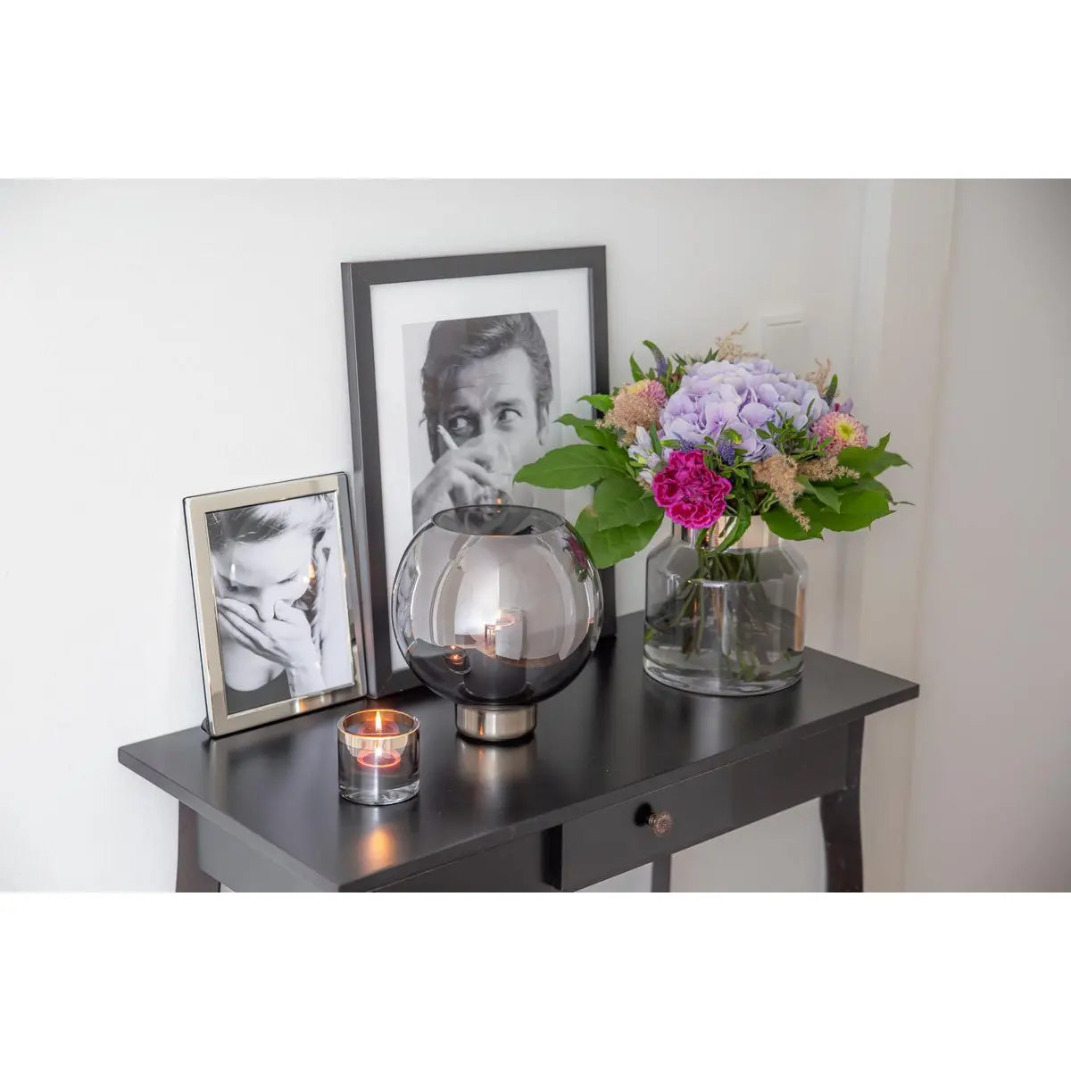 Lantern Jack (H 21 cm, Ø 19,5 cm), verre cristal foncé avec base en platine EDZARD-SHOP.com