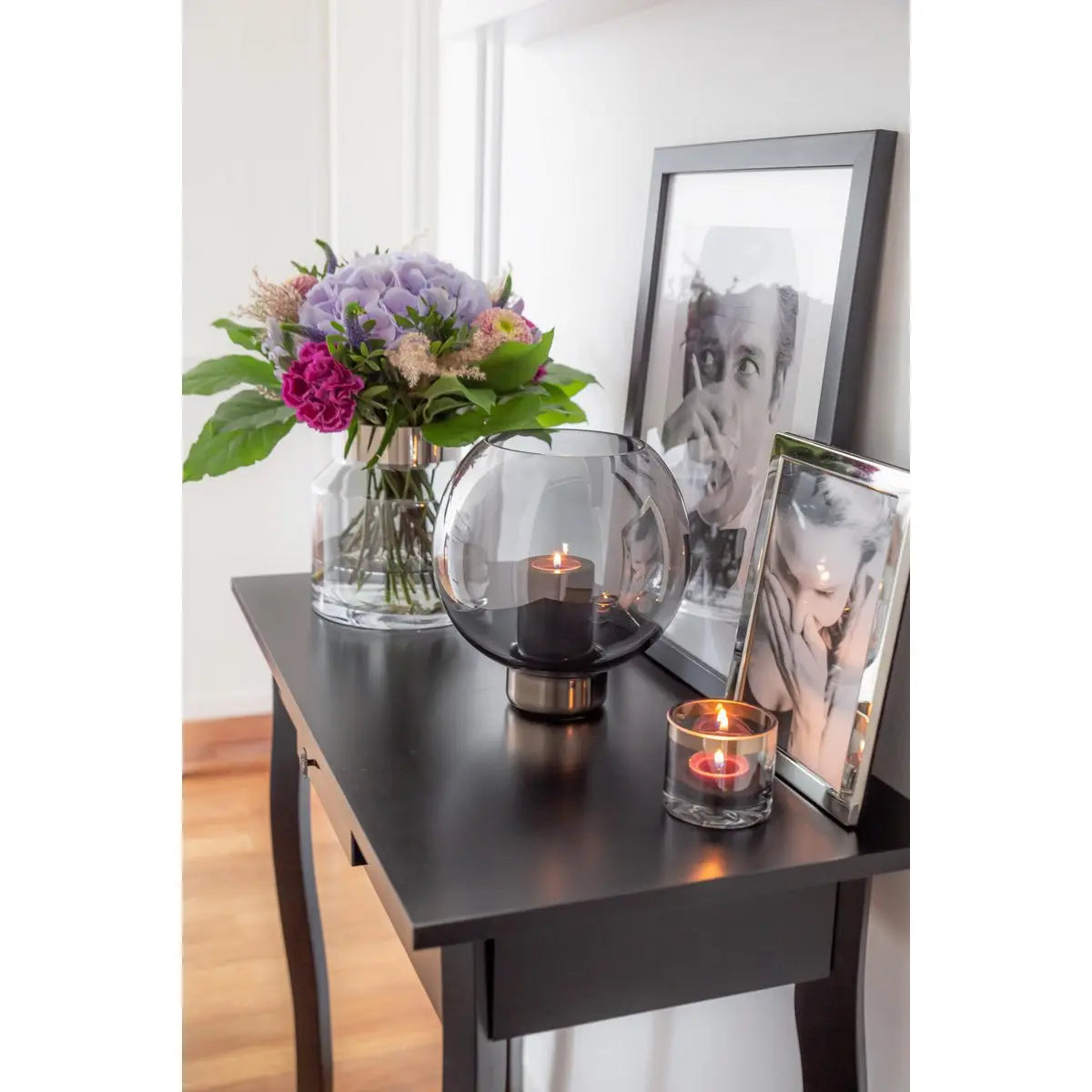 Lantern Jack (H 21 cm, Ø 19,5 cm), verre cristal foncé avec base en platine EDZARD-SHOP.com