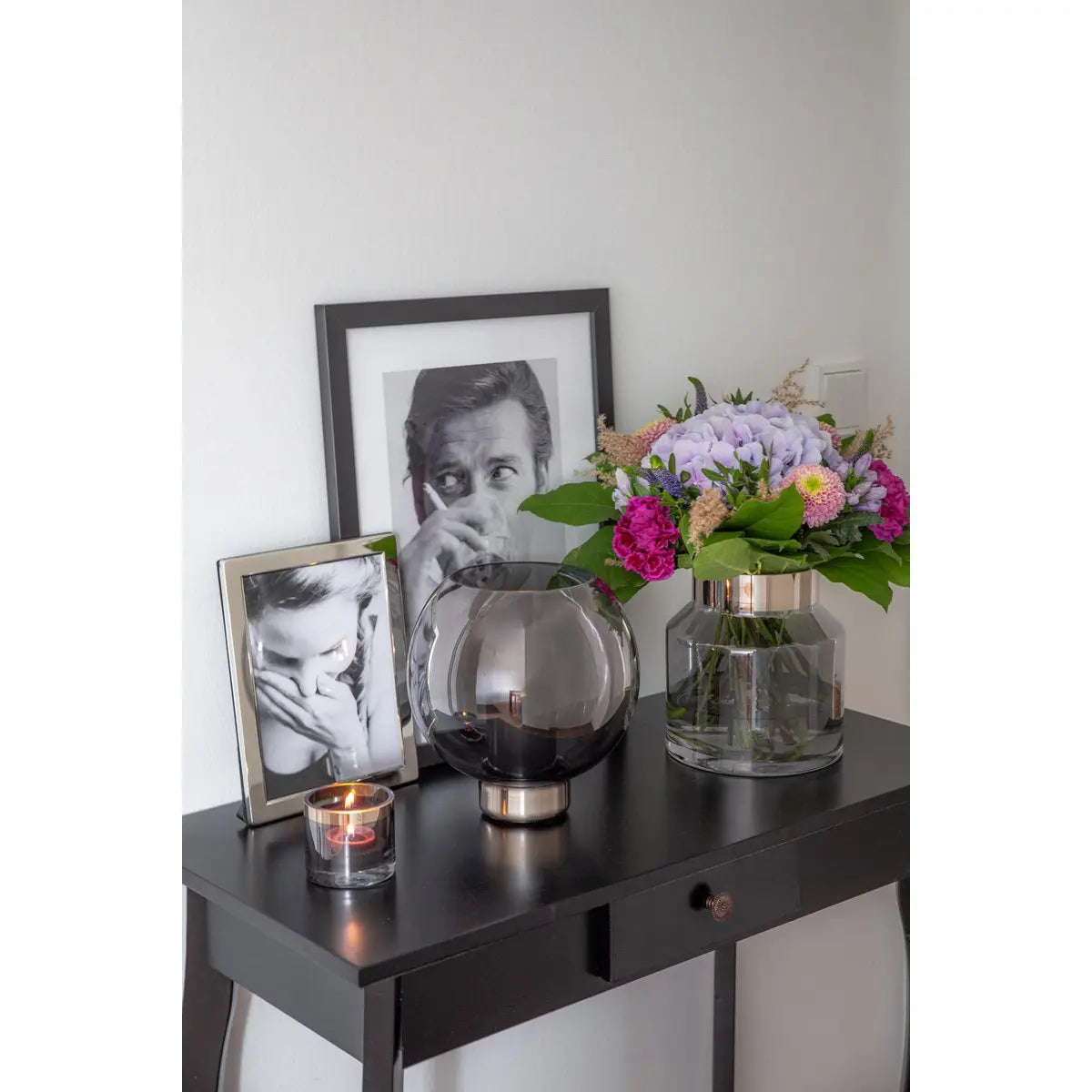 Lantern Jack (H 21 cm, Ø 19,5 cm), verre cristal foncé avec base en platine EDZARD-SHOP.com